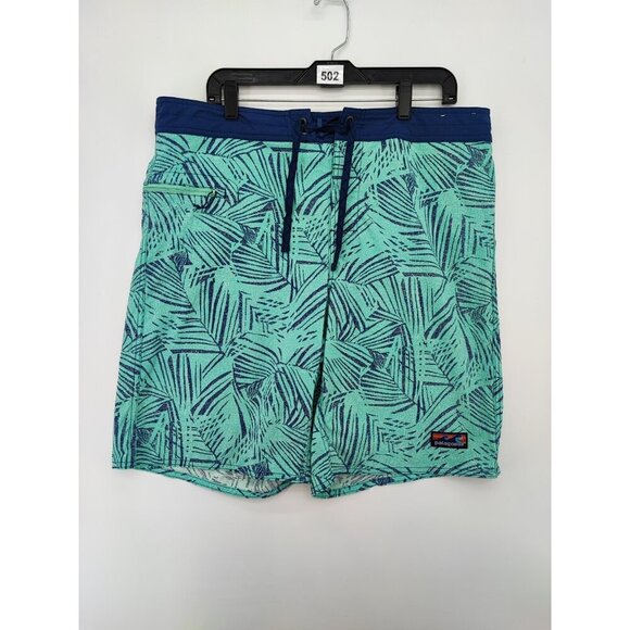 Patagonia Men's Blue Palms Print Unlined Swim Trunk Shorts Size 38 - Picture 1 of 11
